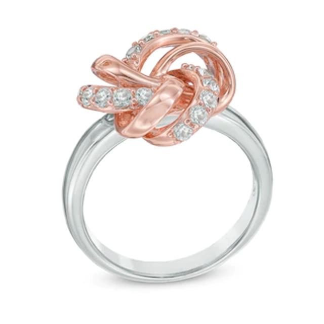 Lab-Created White Sapphire Knot Ring in Sterling Silver and 18K Rose Gold Plate|Peoples Jewellers