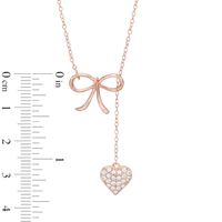 Lab-Created White Sapphire Bow Heart Lariat-Style Necklace in Sterling Silver with 18K Rose Gold Plate - 18.5"|Peoples Jewellers