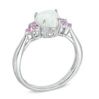 7.0mm Heart-Shaped Lab-Created Opal and Pink Sapphire Ring in Sterling Silver|Peoples Jewellers