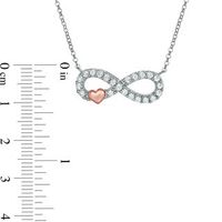 Lab-Created White Sapphire Infinity with Heart Necklace in Sterling Silver and 14K Rose Gold Plate - 16.5"|Peoples Jewellers