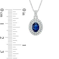 Oval Lab-Created Blue and White Sapphire Frame Pendant in 10K White Gold|Peoples Jewellers