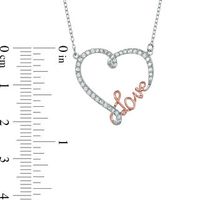 Lab-Created White Sapphire "Love" Heart Pendant in Sterling Silver with 18K Rose Gold Plate|Peoples Jewellers