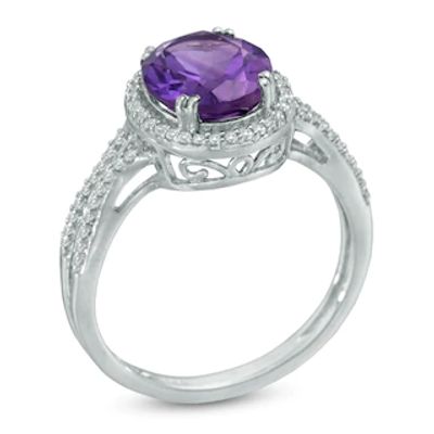 Oval Amethyst and Lab-Created White Sapphire Ring in Sterling Silver|Peoples Jewellers