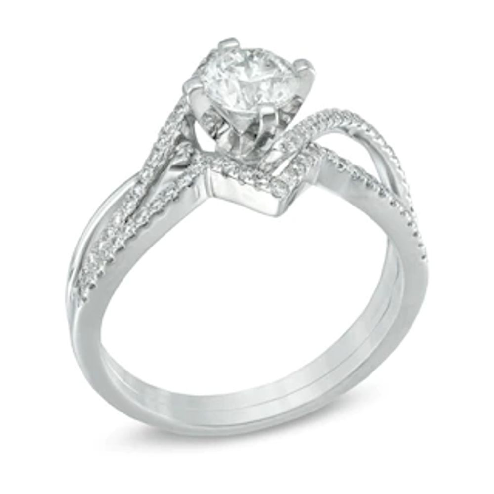 0.95 CT. T.W. Certified Canadian Diamond Split Shank Bridal Set in 14K White Gold (I/I2)|Peoples Jewellers