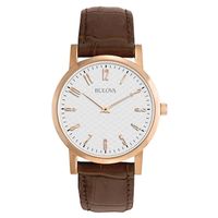 Men's Bulova Classic Rose-Tone Strap Watch with White Dial (Model: 97A106)|Peoples Jewellers
