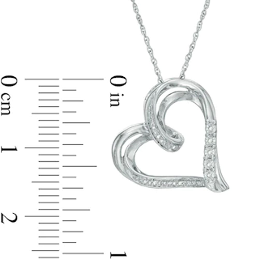 Diamond Accent Tilted Ribbon Heart Pendant in Sterling Silver|Peoples Jewellers