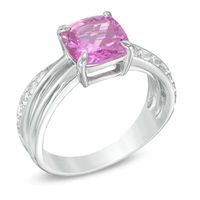 8.0mm Cushion-Cut Lab-Created Pink and White Sapphire Ring in 10K White Gold|Peoples Jewellers