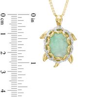 Oval Green Jade and Diamond Accent Turtle Pendant in 10K Gold|Peoples Jewellers