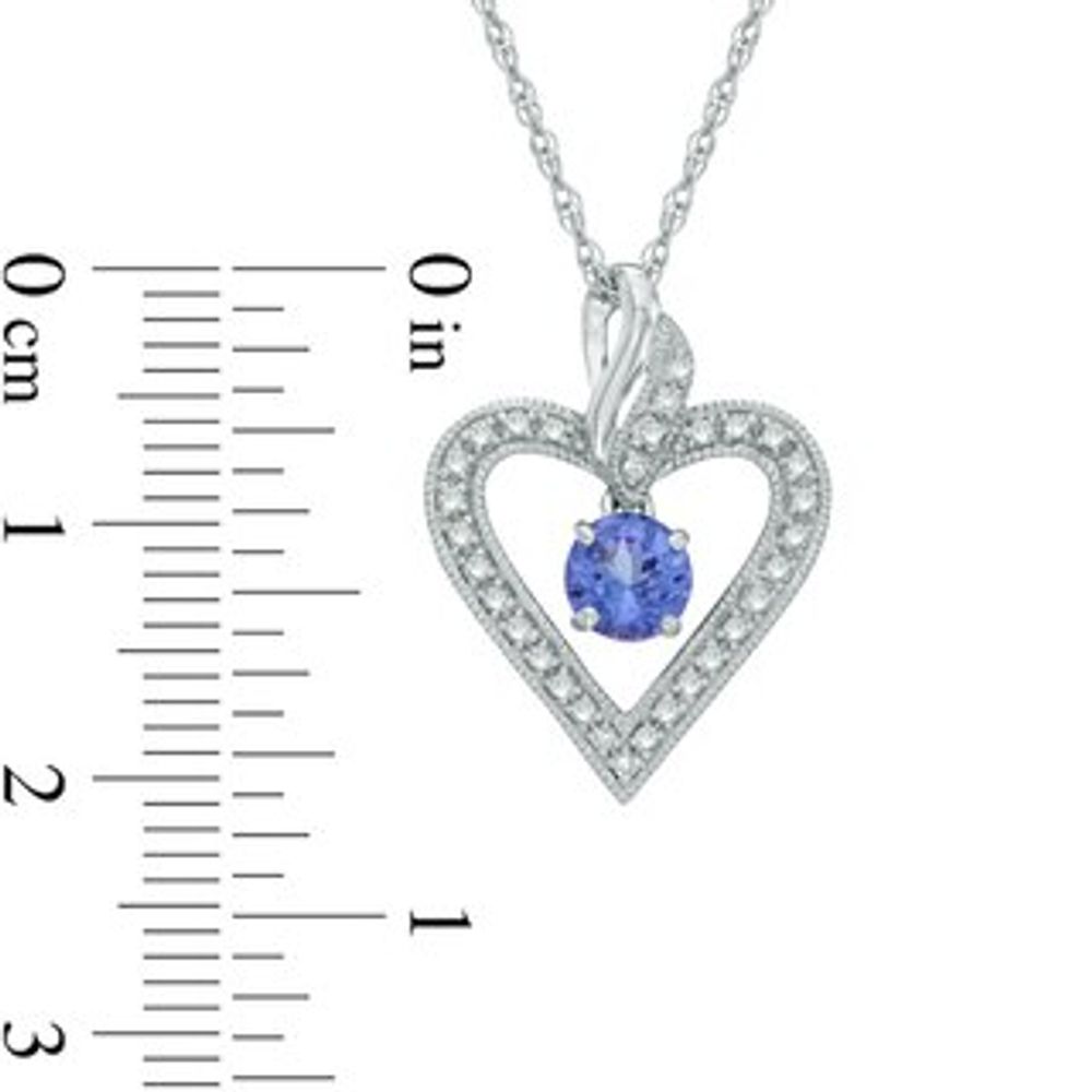 5.0mm Tanzanite and 0.10 CT. T.W. Diamond Vintage-Style Heart Pendant in Sterling Silver|Peoples Jewellers