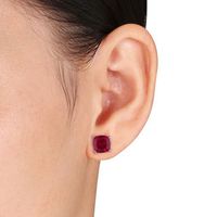 8.0mm Cushion-Cut Lab-Created Ruby and Blue and Pink Lab-Created Sapphire Stud Earrings Set in Sterling Silver|Peoples Jewellers