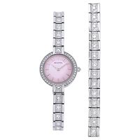 Ladies' Bulova Crystal Accent Watch with Pink Mother-of-Pearl Dial Boxed Watch and Bracelet Set (Model: 96X131)|Peoples Jewellers