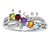 Mother's Simulated Birthstone and Diamond Accent Ring in Sterling Silver and 14K Gold (5 Stones)|Peoples Jewellers