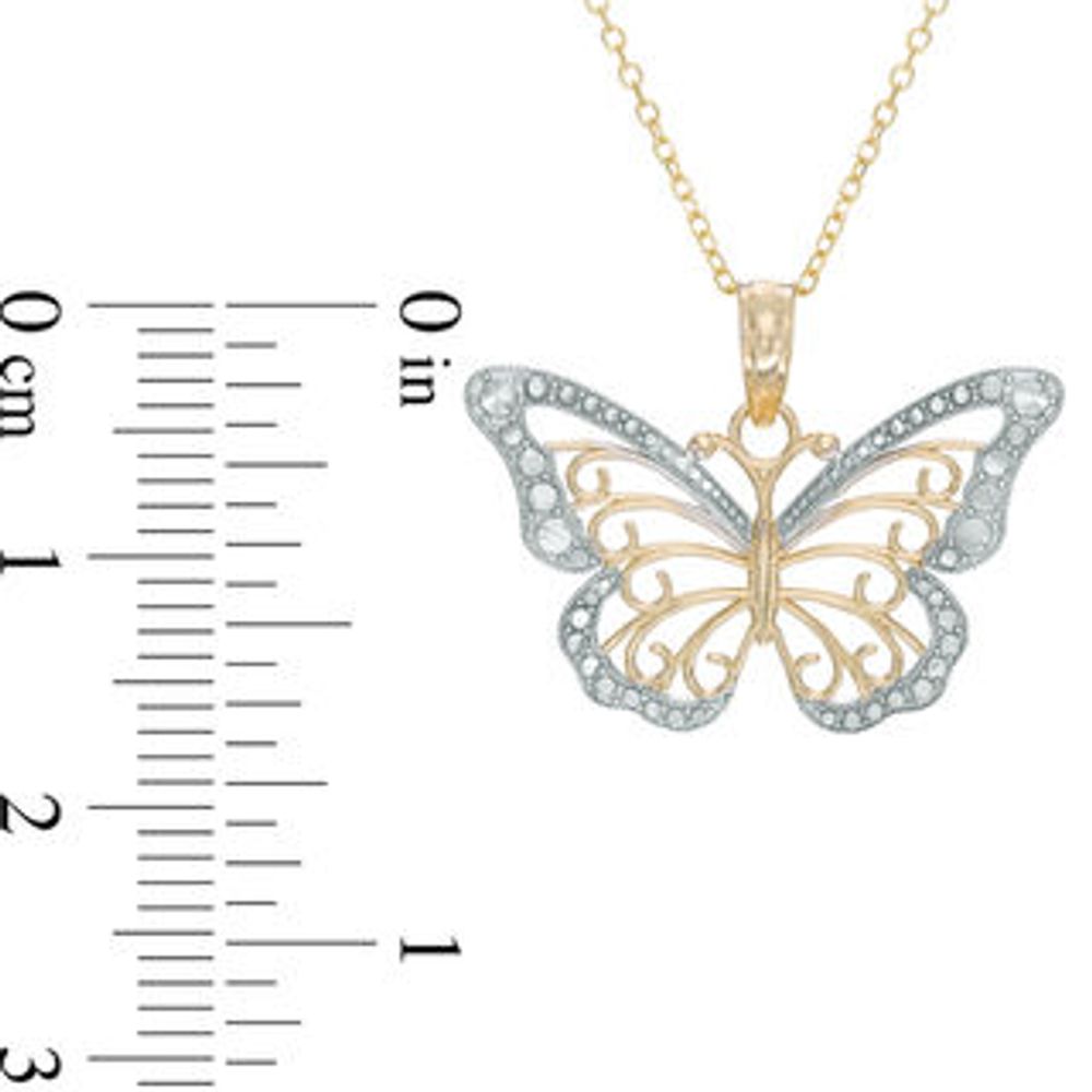 Diamond-Cut Scroll Butterfly Pendant in 10K Two-Tone Gold|Peoples Jewellers