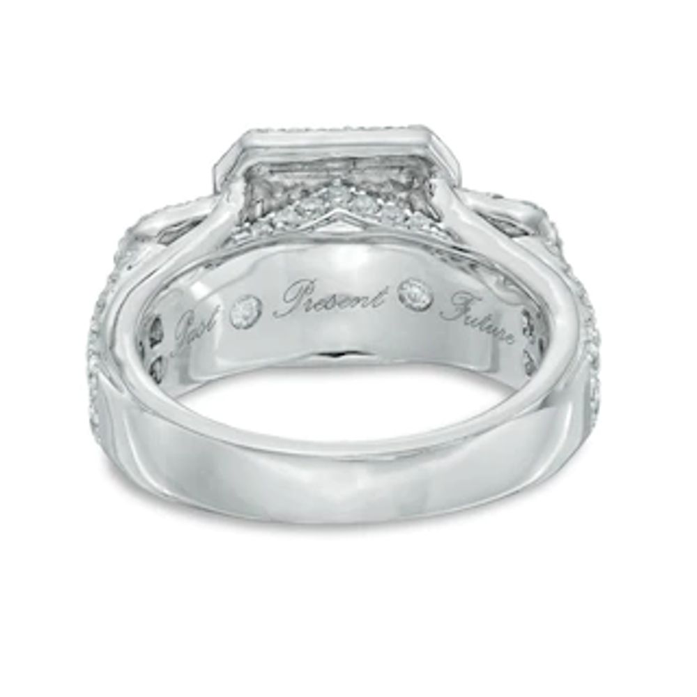 2.50 CT. T.W. Certified Radiant-Cut Diamond Past Present Future® Frame Ring in 14K White Gold|Peoples Jewellers
