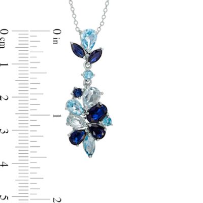 Blue Topaz and Lab-Created Blue Sapphire Cluster Pendant in Sterling Silver|Peoples Jewellers