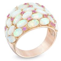 Oval Lab-Created Opal and Pink Sapphire Dome Ring in Sterling Silver with 18K Rose Gold Plate|Peoples Jewellers
