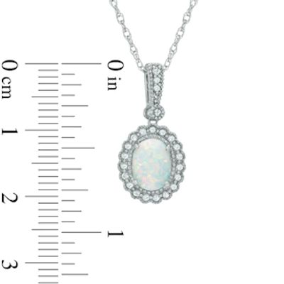 Oval Lab-Created Opal and White Sapphire Frame Pendant in Sterling Silver|Peoples Jewellers