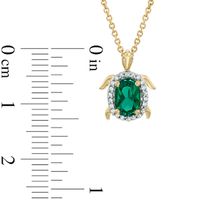 Oval Lab-Created Emerald and White Lab-Created Sapphire Turtle Pendant in Sterling Silver with 18K Gold Plate|Peoples Jewellers