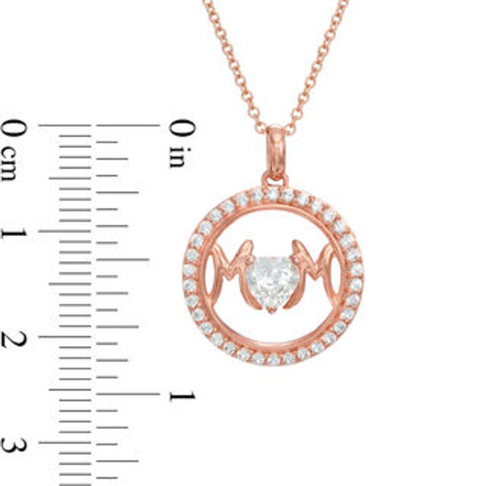 5.0mm Heart-Shaped Lab-Created White Sapphire "MOM" Circle Pendant in Sterling Silver with 14K Rose Gold Plate|Peoples Jewellers