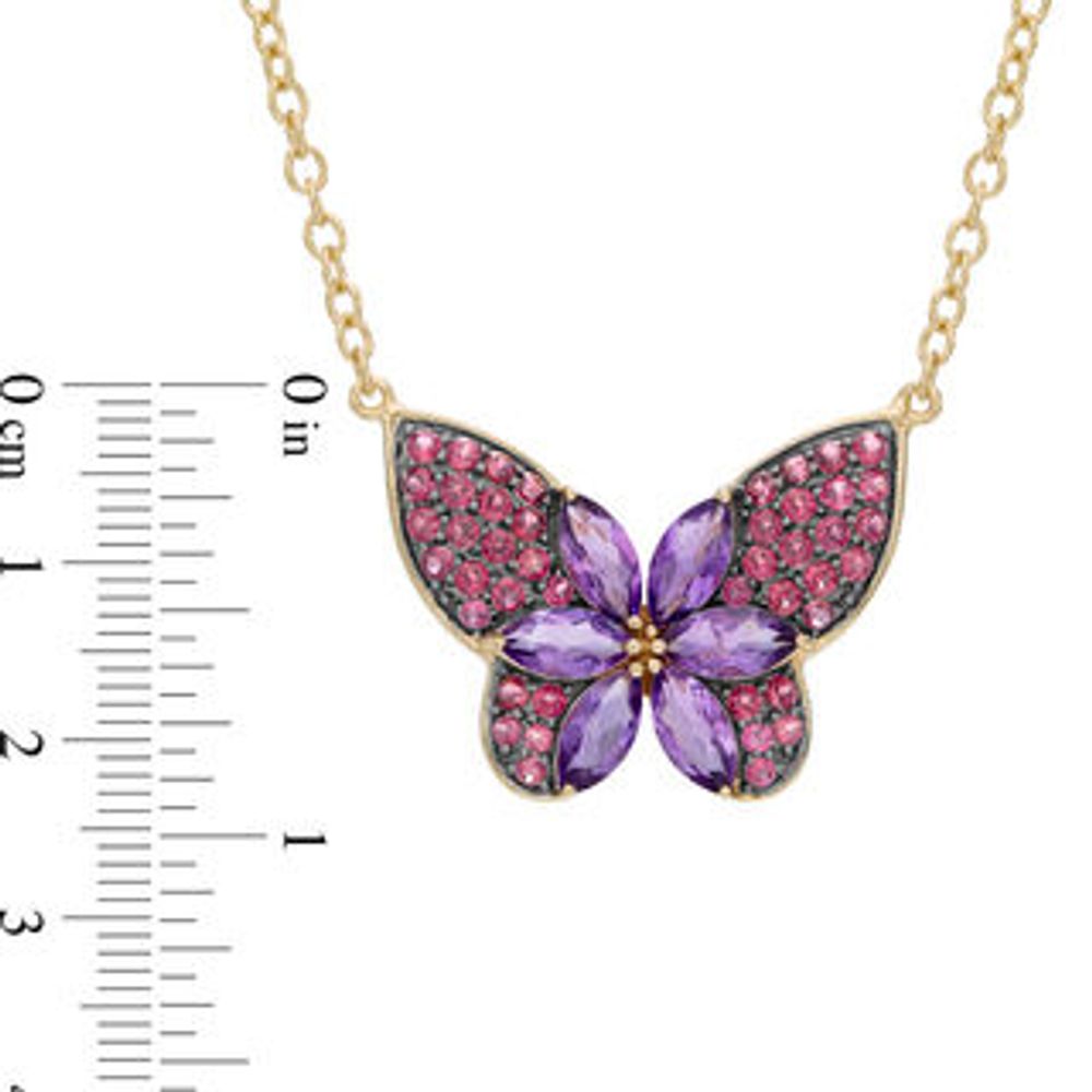 Marquise-Cut Amethyst and Rhodolite Garnet Butterfly Necklace in Sterling Silver with 18K Gold Plate|Peoples Jewellers