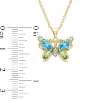 Blue Topaz, Peridot and Lab-Created White Sapphire Butterfly Pendant in Sterling Silver with 14K Gold Plate|Peoples Jewellers