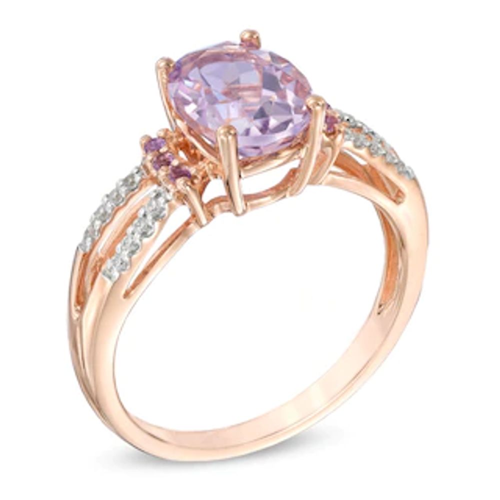 Oval Rose de France Amethyst and Lab-Created White Sapphire Ring in 10K Rose Gold|Peoples Jewellers