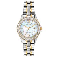 Ladies' Citizen Eco-Drive® Crystal Accent Two-Tone Watch with Mother-of-Pearl Dial (Model: EW1844-50D)|Peoples Jewellers