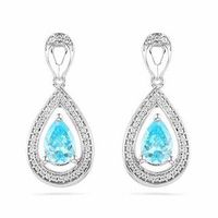 Pear-Shaped Aquamarine and 0.10 CT. T.W. Diamond Earrings in 10K White Gold|Peoples Jewellers