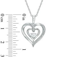 3.5mm White Lab-Created Sapphire and Diamond Accent Double Heart with "MOM" Pendant in Sterling Silver|Peoples Jewellers