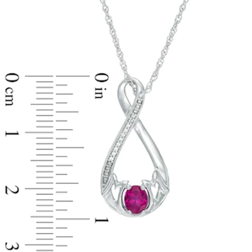 Oval Lab-Created Pink Sapphire and Diamond Accent Infinity "MOM" Pendant in Sterling Silver|Peoples Jewellers