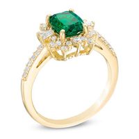 Cushion-Cut Lab-Created Emerald and White Sapphire Starburst Frame Ring in 10K Gold|Peoples Jewellers