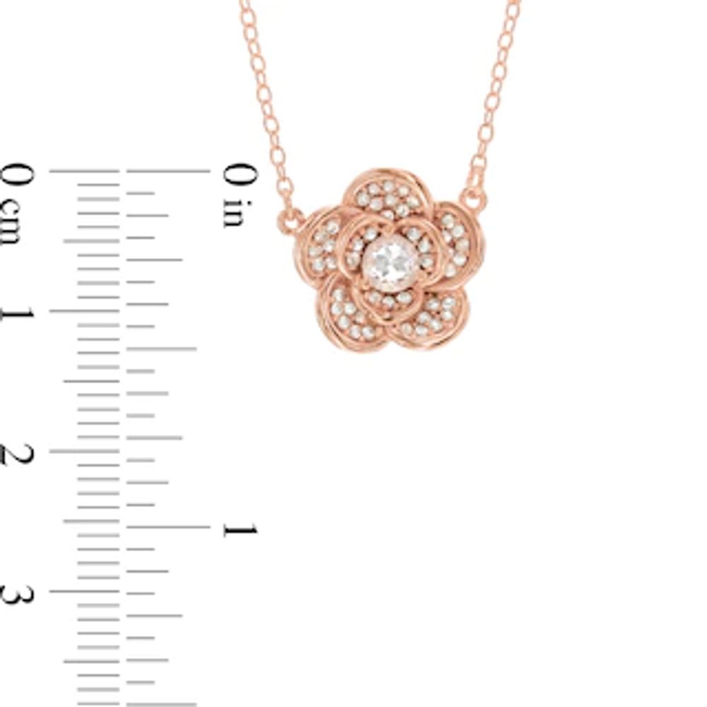 4.0mm Lab-Created White Sapphire Flower Necklace in Sterling Silver with 18K Rose Gold Plate|Peoples Jewellers