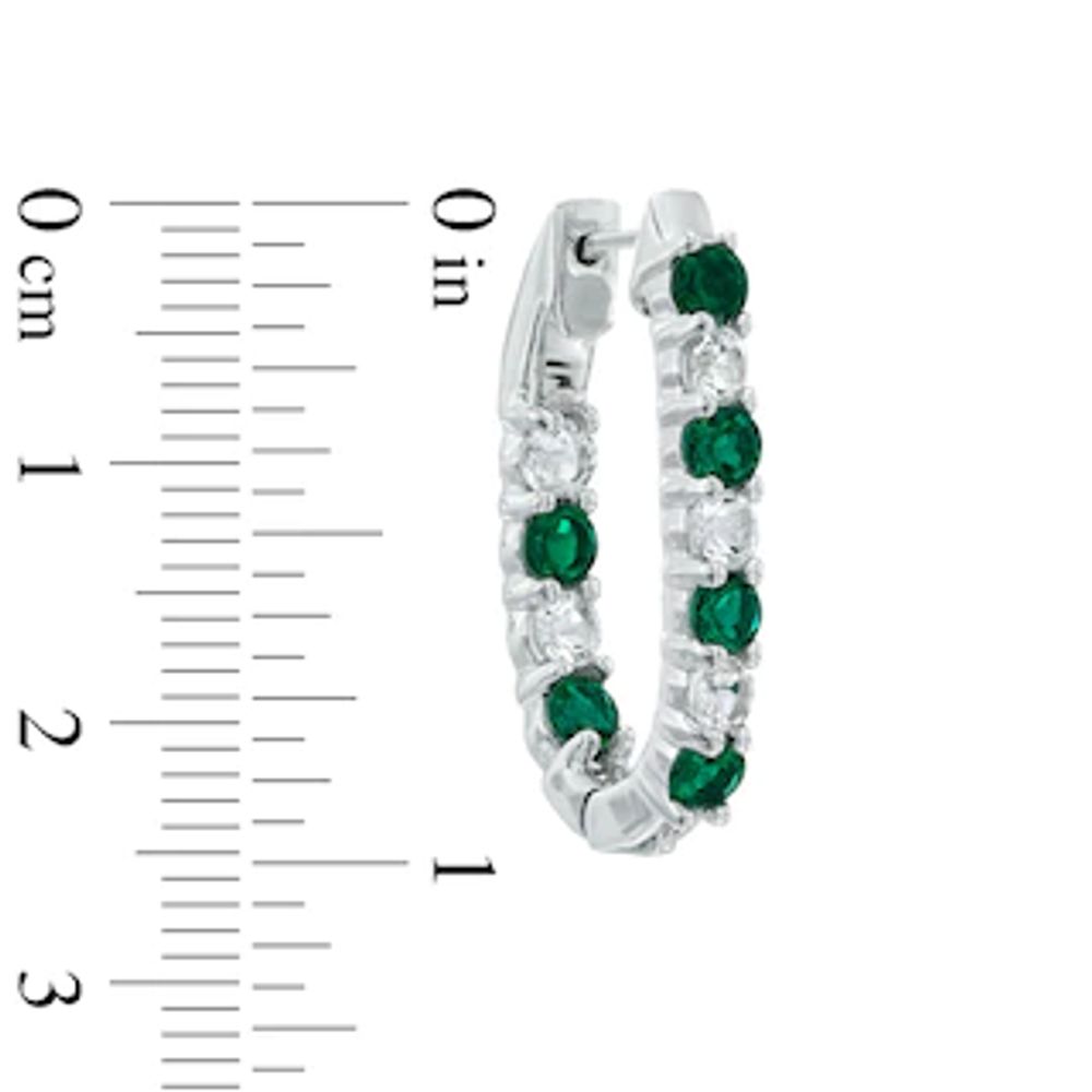 Lab-Created Emerald and White Sapphire Inside-Out Hoop Earrings in Sterling Silver|Peoples Jewellers