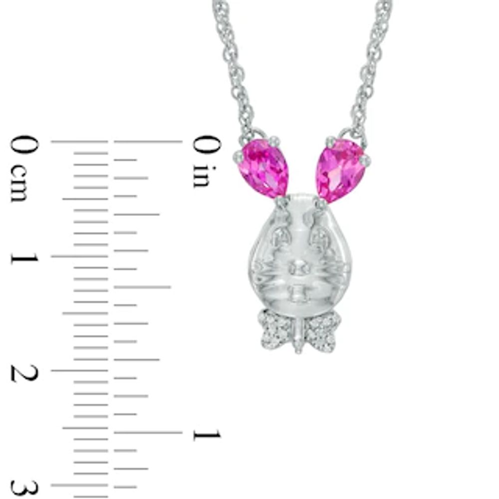 Pear-Shaped Lab-Created Pink Sapphire and Diamond Accent Bunny Rabbit Necklace in Sterling Silver|Peoples Jewellers