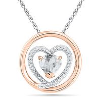 6.0mm Heart-Shaped Lab-Created White Sapphire and Diamond Accent Circle Pendant in 10K Two-Tone Gold|Peoples Jewellers