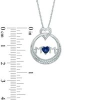 4.0mm Heart-Shaped Blue Lab-Created Sapphire and 0.06 CT. T.W. Diamond "MOM" Circle Pendant in Sterling Silver|Peoples Jewellers