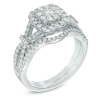 0.98 CT. T.W. Composite Diamond Frame Bridal Set in 14K White Gold|Peoples Jewellers