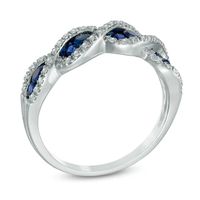 Lab-Created Blue and White Sapphire Cascading Trios Ring in Sterling Silver|Peoples Jewellers