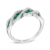 Lab-Created Emerald and White Sapphire Cascading Trios Ring in Sterling Silver|Peoples Jewellers