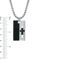 Men's 0.13 CT. T.W. Black Diamond Cross Pendant in Two-Tone Stainless Steel - 24"|Peoples Jewellers