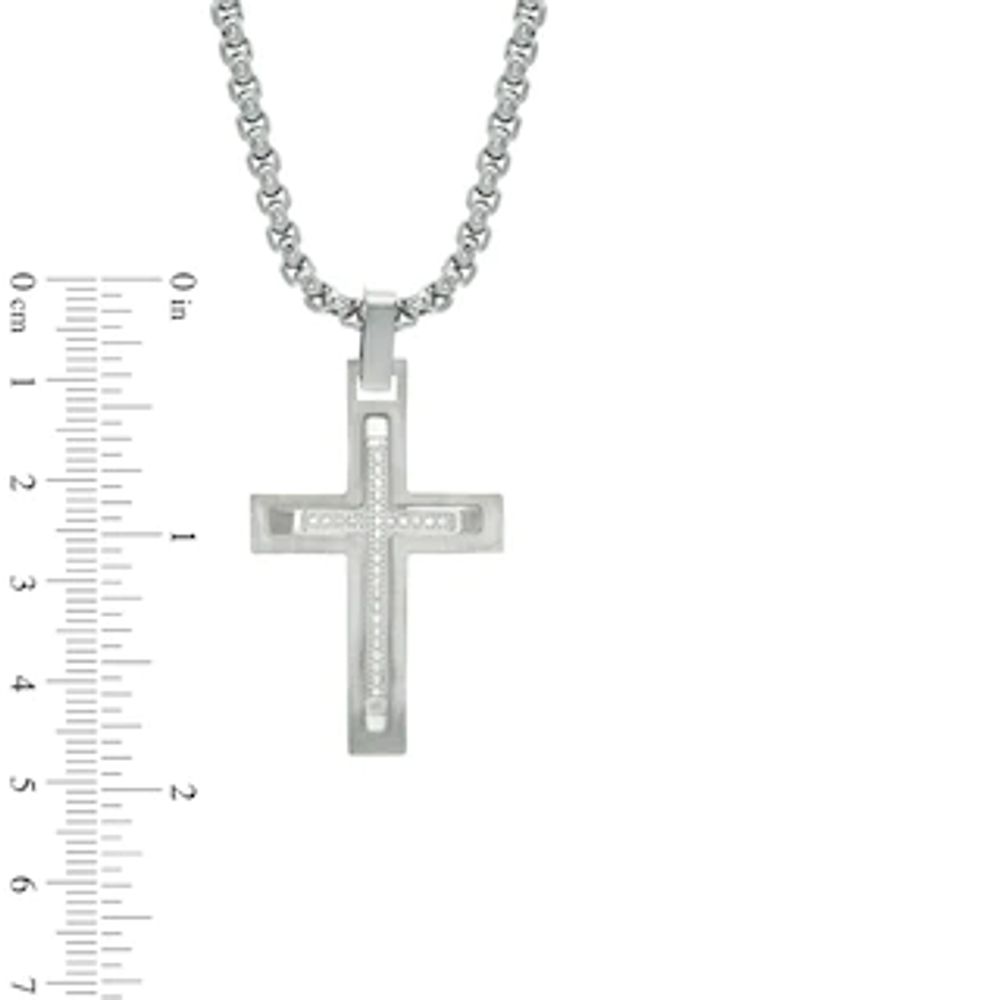 Men's 0.13 CT. T.W. Diamond Cross Pendant in Stainless Steel - 24"|Peoples Jewellers