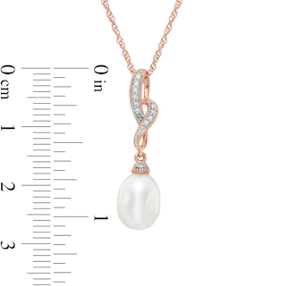 7.5-8.0mm Freshwater Cultured Pearl and Diamond Accent Twist Pendant in Sterling Silver with 14K Rose Gold Plate|Peoples Jewellers