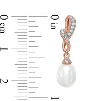 6.5-7.0mm Freshwater Cultured Pearl and Diamond Accent Twist Drop Earrings in Sterling Silver with 14K Rose Gold Plate|Peoples Jewellers