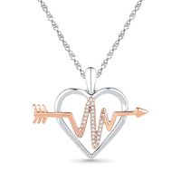 Diamond Accent Heartbeat in Heart Pendant in Sterling Silver and 10K Rose Gold|Peoples Jewellers