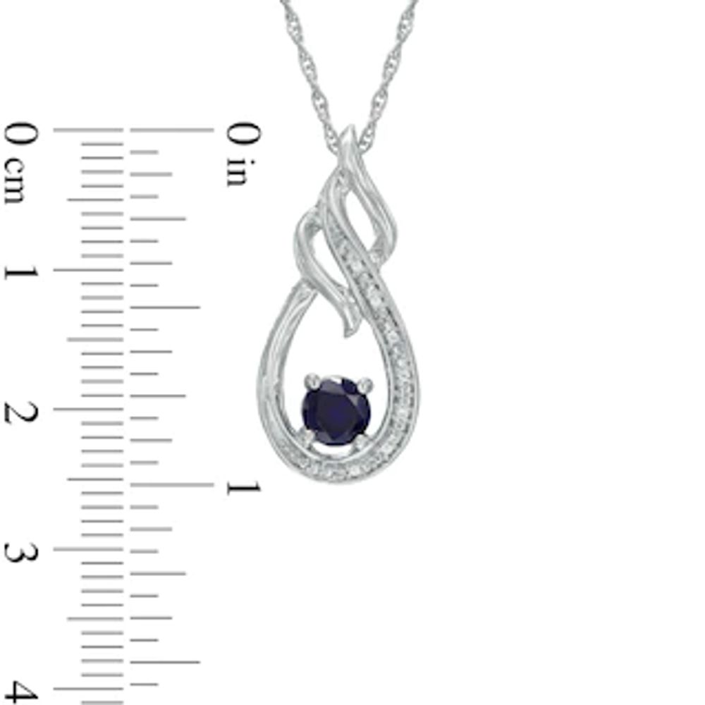 5.0mm Lab-Created Blue Sapphire and Diamond Accent Flame Pendant in Sterling Silver|Peoples Jewellers