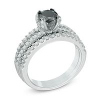 1.25 CT. T.W. Enhanced Black and White Diamond Split Shank Bridal Set in 10K White Gold|Peoples Jewellers