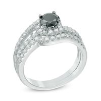 1.25 CT. T.W. Enhanced Black and White Diamond Wave Bridal Set in 10K White Gold|Peoples Jewellers