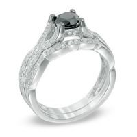 1.00 CT. T.W. Enhanced Black and White Diamond Twist Bridal Set in 10K White Gold|Peoples Jewellers