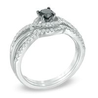 0.50 CT. T.W. Enhanced Black and White Diamond Bypass Bridal Set in Sterling Silver|Peoples Jewellers