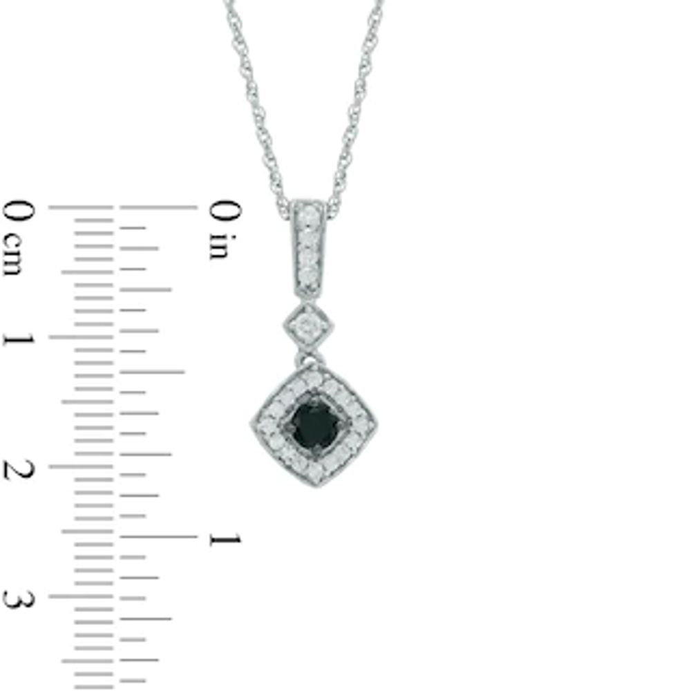 0.40 CT. T.W. Enhanced Black and White Diamond Double Tilted Square Drop Pendant in Sterling Silver|Peoples Jewellers